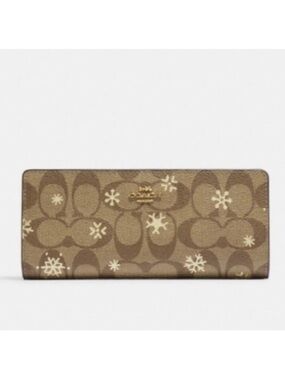 NEW! COACH Slim Signature Canvas Wallet with Snowflake Print, NEW WITH TAG!